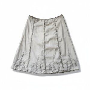 Boho Embroidered A-Line Beige Skirt Size Large – Cotton Blend